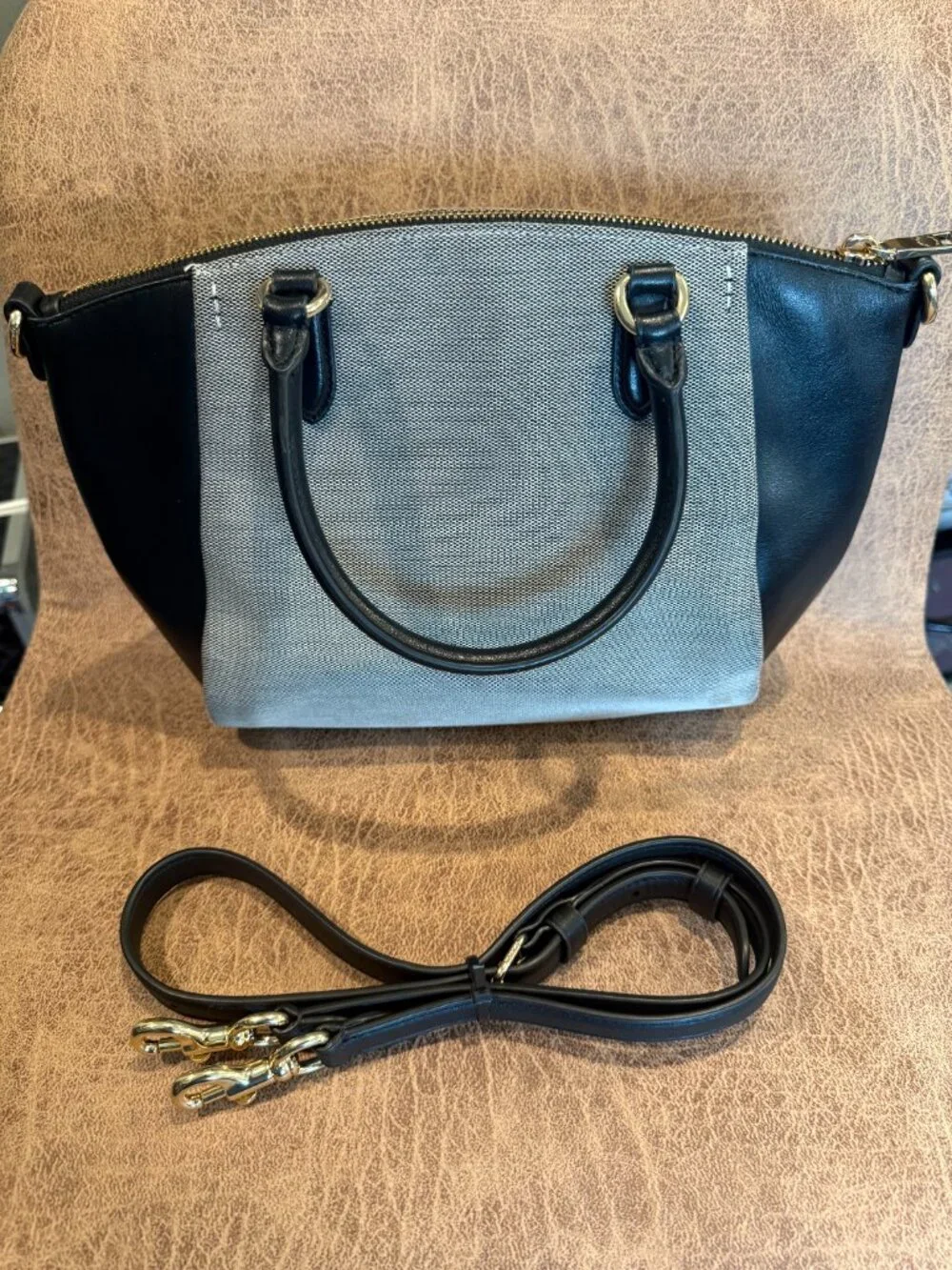 COACH Elise Badge Jacquard Satchel Crossbody Bag In Salt Black C9079